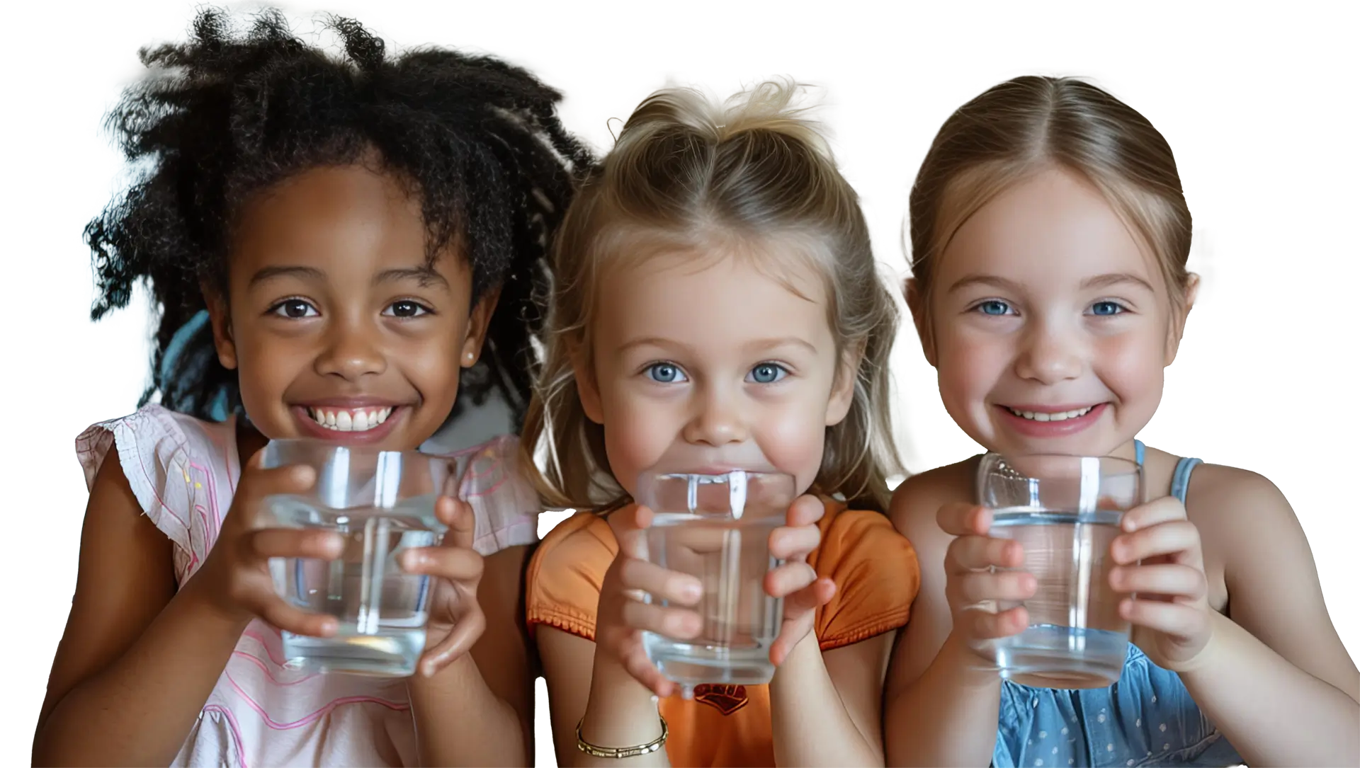 children drinking clean water